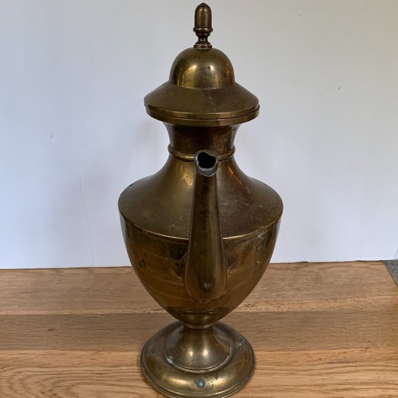 VTG Brass Coffee Pot Pedestal Boho Decor Large Tea Bohemian Accent - Picture 8 of 11
